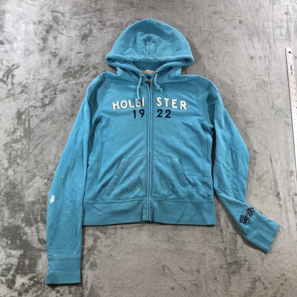Hollister Hoodie Womens Large Blue Full Zip Terry 1922 HCO Surf Y2K Sweatshirt